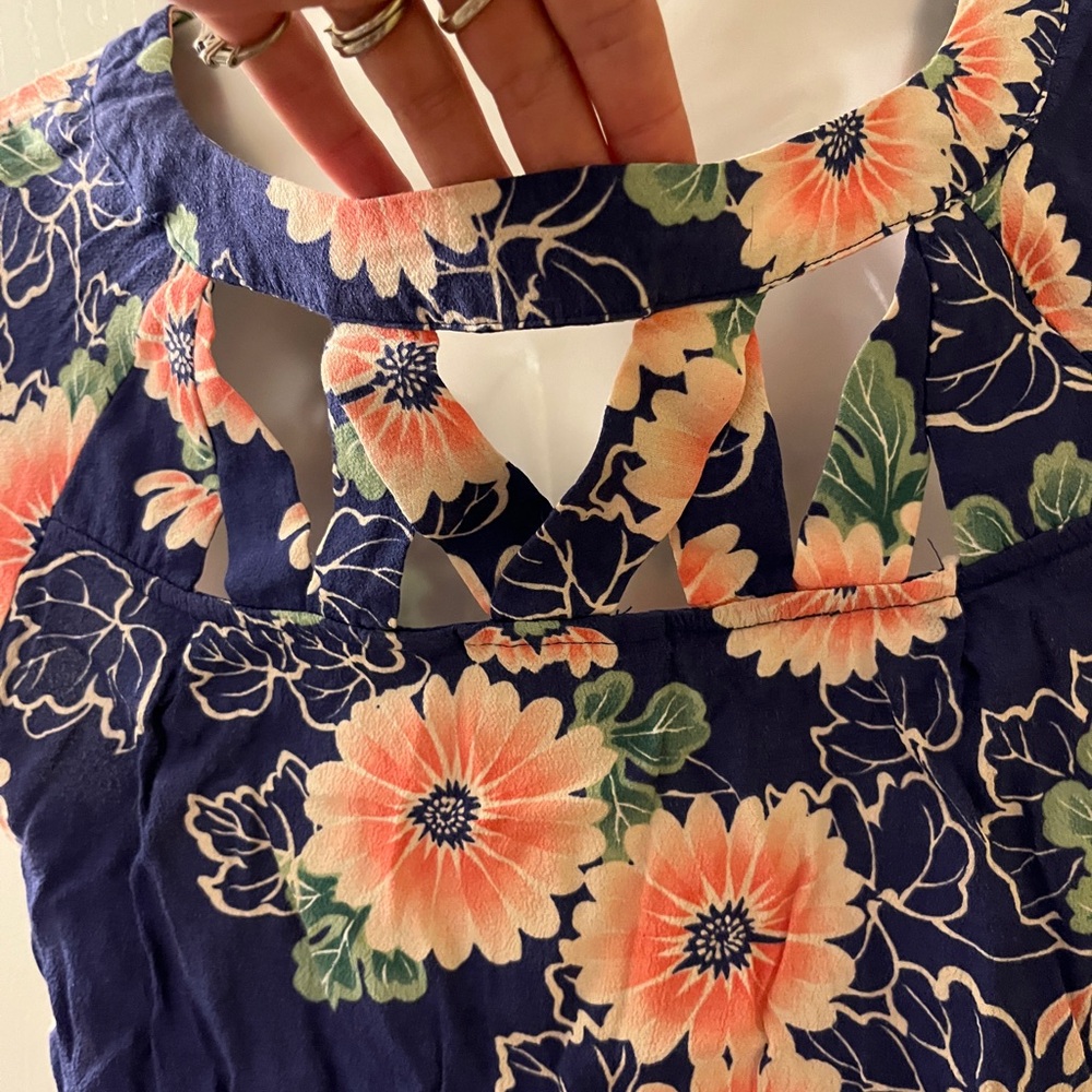 Maeve Navy Floral Blouse with Orange and Green Accents - Picture 4 of 6